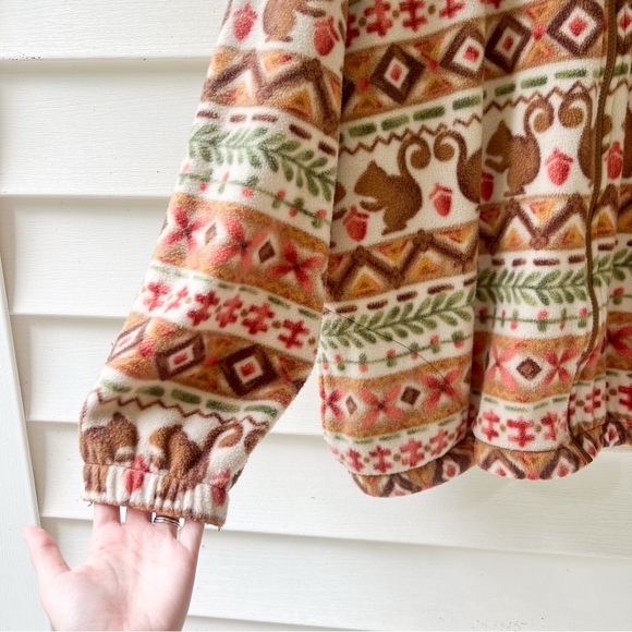 Vintage BonWorth XL Squirrel Fall Fleece Zip Jacket Boho Tribal Y2K - Picture 3 of 10